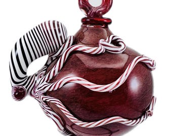Octopus Ornament. Hand Blown Ruby Red Frit Glass with Flamework Peppermint Candycane Octopi, Christmas Holiday. Custom Made to