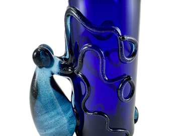 Octopus Shot Glass. Hand Blown Cobat Blue Barware with Flamework Heavy Blue Octopi animal. You Choose the Color. Made to Order
