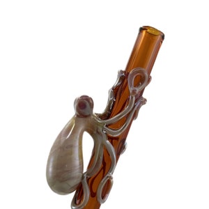 Octopus Glass Straw | Caramel Octopus on a Amber 9&quot; Straw | BPA Free | Reusable | Tumbler Straw | Your Choice of Color | Made to Order