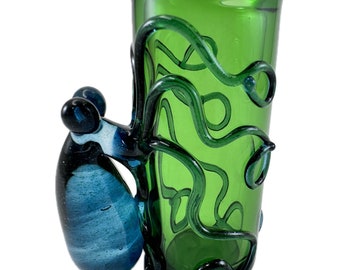 Octopus Shot Glass. Hand Blown Emerald Green 1 oz jar with Flamework Blue Stardust Octopi animal. You Choose the Color. Made to Order