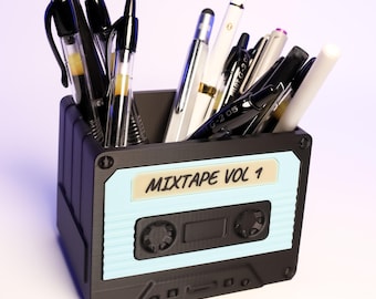 Retro Cassette Tape Organizer: Desk Accessory for Music Lovers, Office Storage and Vintage Decor