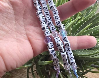 Lavender Menace Keychain, Handmade LGBTQ Keychain, Queer Pride Keychain, Feminist Statement Gift, Beaded Keychain, Radical History Accessory