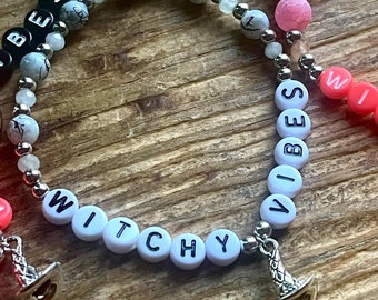 Witchy Vibes Beaded Bracelet | Gothic Witch Hat Charm
