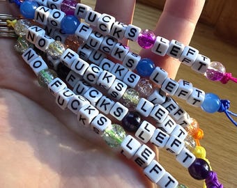 No Fucks Left Beaded Keychain, Snarky Humor Gift
