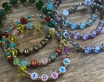IDGAF Beaded Bracelet, Colorful Crystals, Handmade Jewelry