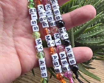 Kiss My Ass Keychain, Funny Beaded Keychain, Snarky Gift, Handmade Adult Humor Keychain, Sarcastic Accessory, Rude Gift for Friends