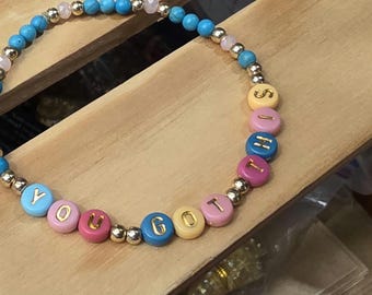 You Got This Beaded Stretch Bracelet, Turquoise & Pink