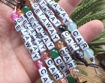 Getaway Car Keychain, Handmade Beaded Keychain, Statement Keychain, Gift for Friends, Bag Charm, Snarky Accessory, Pop Culture Keychain