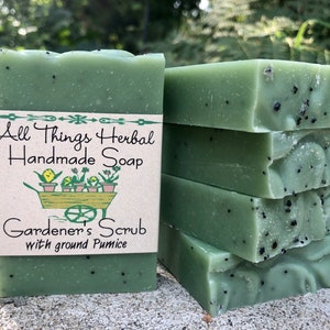 Peppermint Pumice Gardener&#39;s Scrub Soap: Handcrafted Herbal Bar
