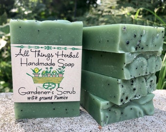 Peppermint Pumice Gardener's Herbal Soap - Handcrafted Natural Soap, for the gardener, gardeners hand scrub bar soap