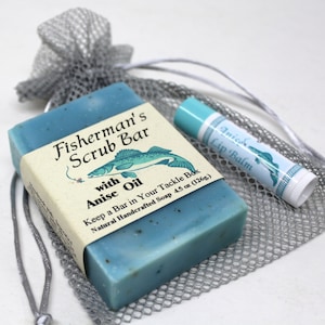 Fisherman&#39;s Gift Set- Handmade Fishing Soap & Lip Balm for him - Fishing Gift Set for Dad, birthdays holiday, stocking stuffer Free Shipping