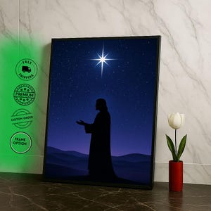 Radiant Jesus Under Star Canvas Wall Art Print  Spiritual Living Room Decor  Statement Piece