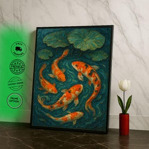 Vibrant Koi Fish Canvas Wall Art Print  Japanese Style Living Room Decor  Ready to Hang