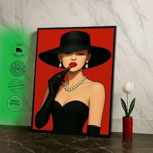 Elegant Woman in Hat Canvas Wall Art Print  Bold Fashion Bedroom Wall Decor  Statement Piece