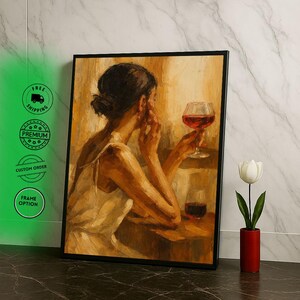 Elegant Woman with Wine Canvas Wall Art Print  Vintage Living Room Decor  Statement Piece
