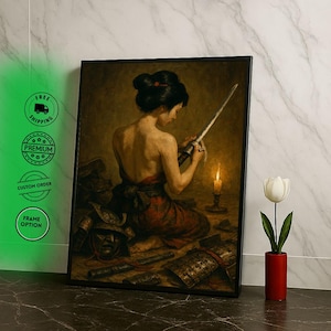 Elegant Samurai Woman Canvas Wall Art Print  Vintage Style Living Room Decor  Statement Piece