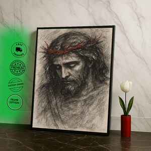 Radiant Jesus Portrait Canvas Wall Art Print  Spiritual Living Room Decor  Statement Piece