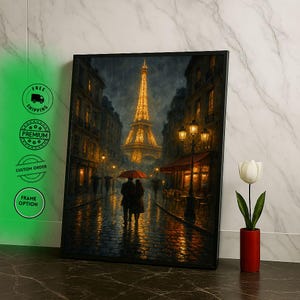 Romantic Paris Eiffel Tower Canvas Wall Art Print  Nighttime Living Room Decor  Ready to Hang for Modern Art Lovers