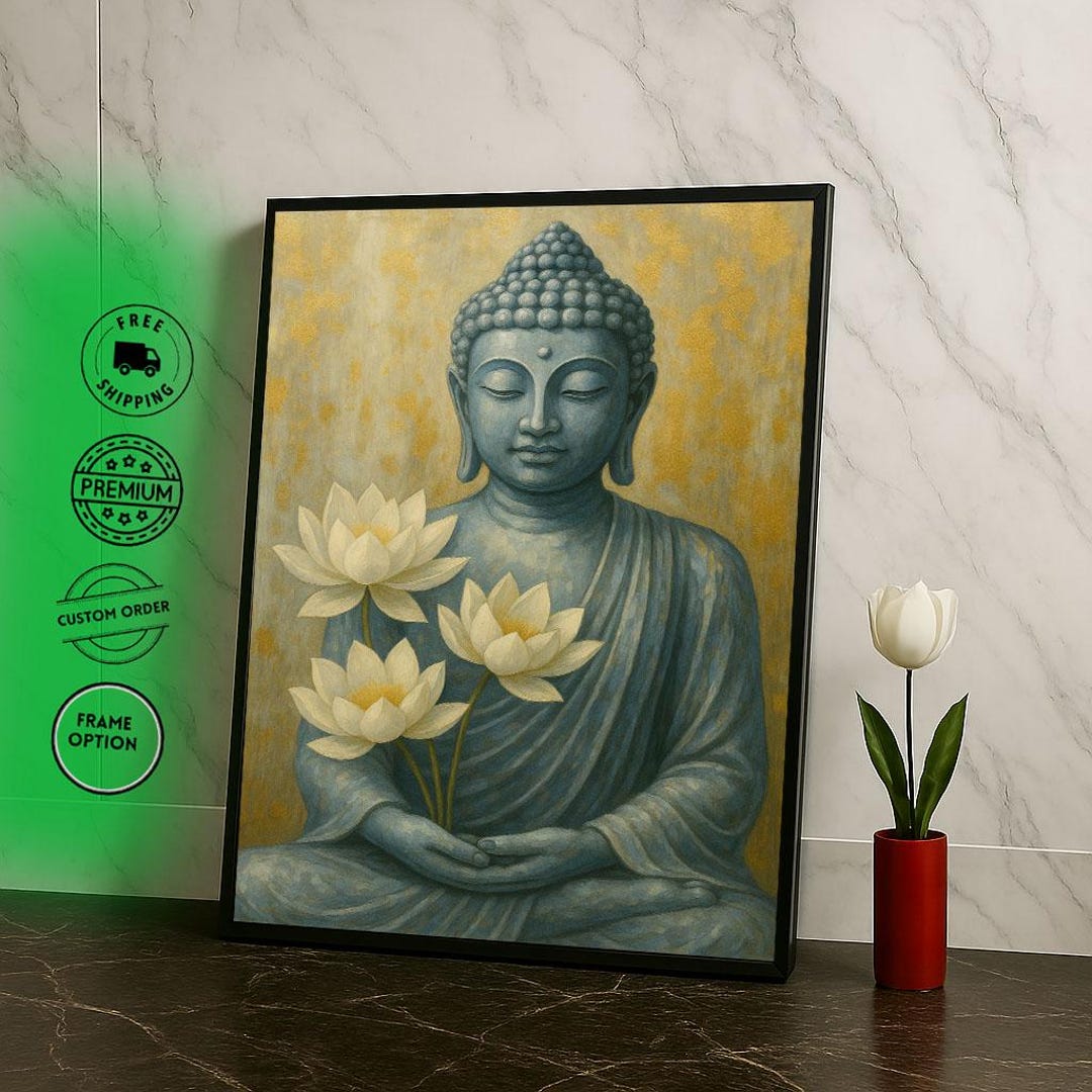 Peaceful Buddha With Lotus Canvas Wall Art Print Tranquil Meditation ...