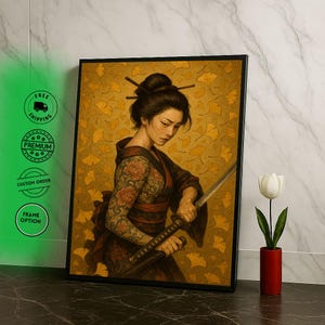 Elegant Samurai Woman Canvas Wall Art Print  Vintage Japanese Style Living Room Decor  Statement Piece