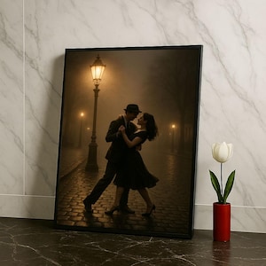 Romantic Couple Dancing Canvas Wall Art Print  Vintage Street Scene Living Room Decor  Statement Piece