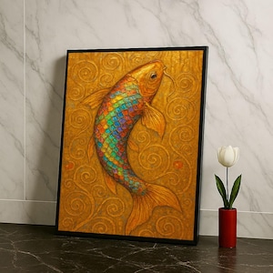 Vibrant Koi Fish Canvas Wall Art Print  Colorful Abstract Living Room Decor  Ready to Hang