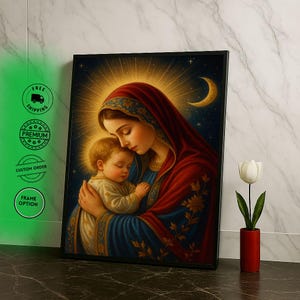 Heavenly Mother and Child Canvas Wall Art Print  Spiritual Living Room Decor  Ready to Hang