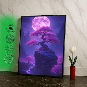 Majestic Purple Moonlit Tree Canvas Wall Art Print  Dreamy Landscape Bedroom Decor  Ready to Hang