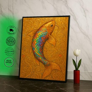 Golden Koi Fish Canvas Wall Art Print  Vibrant Abstract Living Room Decor  Statement Piece for Modern Art Lovers