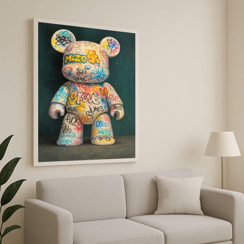 Street Art Graffiti Bear Canvas Wall Art Print Colorful Urban Living ...
