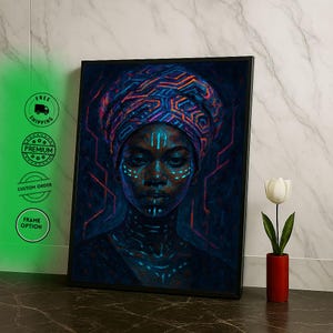 Bold African Woman Portrait Canvas Wall Art Print  Vibrant Living Room Decor  Statement Piece