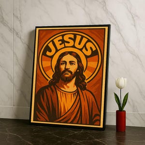 Radiant Jesus Portrait Canvas Wall Art Print  Inspirational Living Room Decor  Statement Piece