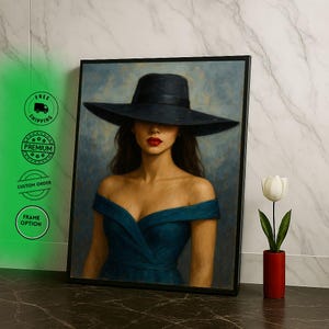 Lienzo decorativo para pared con diseño de mujer elegante con sombrero, pieza llamativa para dormitorio moderno