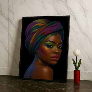 Bold African Woman Portrait Canvas Wall Art Print  Vibrant Living Room Decor  Statement Piece