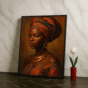 Bold African Woman Portrait Canvas Wall Art Print  Traditional Living Room Decor  Statement Piece