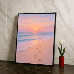 Serene Beach Sunset Canvas Wall Art Print  Pastel Tones Living Room Decor  Ready to Hang Statement Piece
