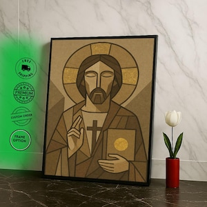 Radiant Jesus Icon Canvas Wall Art Print  Spiritual Living Room Decor  Statement Piece