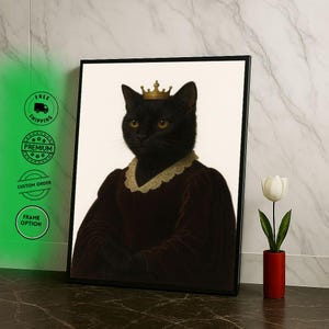 Regal Black Cat Portrait Canvas Wall Art Print  Renaissance Style Living Room Decor  Statement Piece