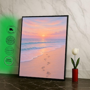 Serene Beach Sunset Canvas Wall Art Print  Pastel Living Room Decor  Ready to Hang, Modern Art Lovers