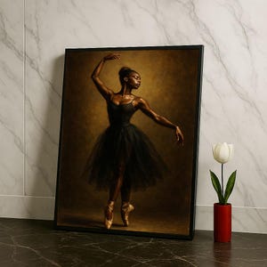 Graceful Ballerina in Black Dress Canvas Wall Art Print  Elegant Living Room Decor  Statement Piece