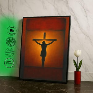 Radiant Jesus on the Cross Canvas Wall Art Print  Warm Living Room Decor  Statement Piece