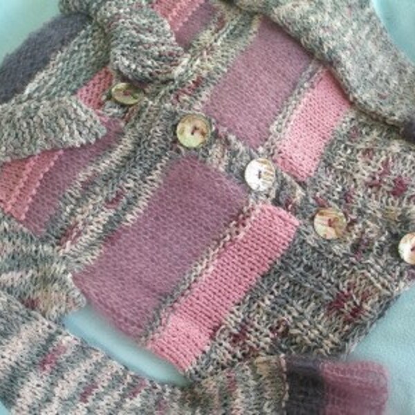 Luxury Cardigan in Mauve, Purple, Grey and Rose - woman - wool, cotton and mohair