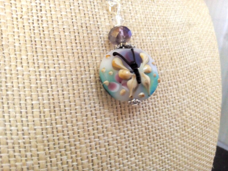 BUTTERFLY Handmade Lampwork Glass Pendant Necklace Ln443 Birthday Bug by Lynn Sra jewelry gift Crystal Vacation Picnic Beach