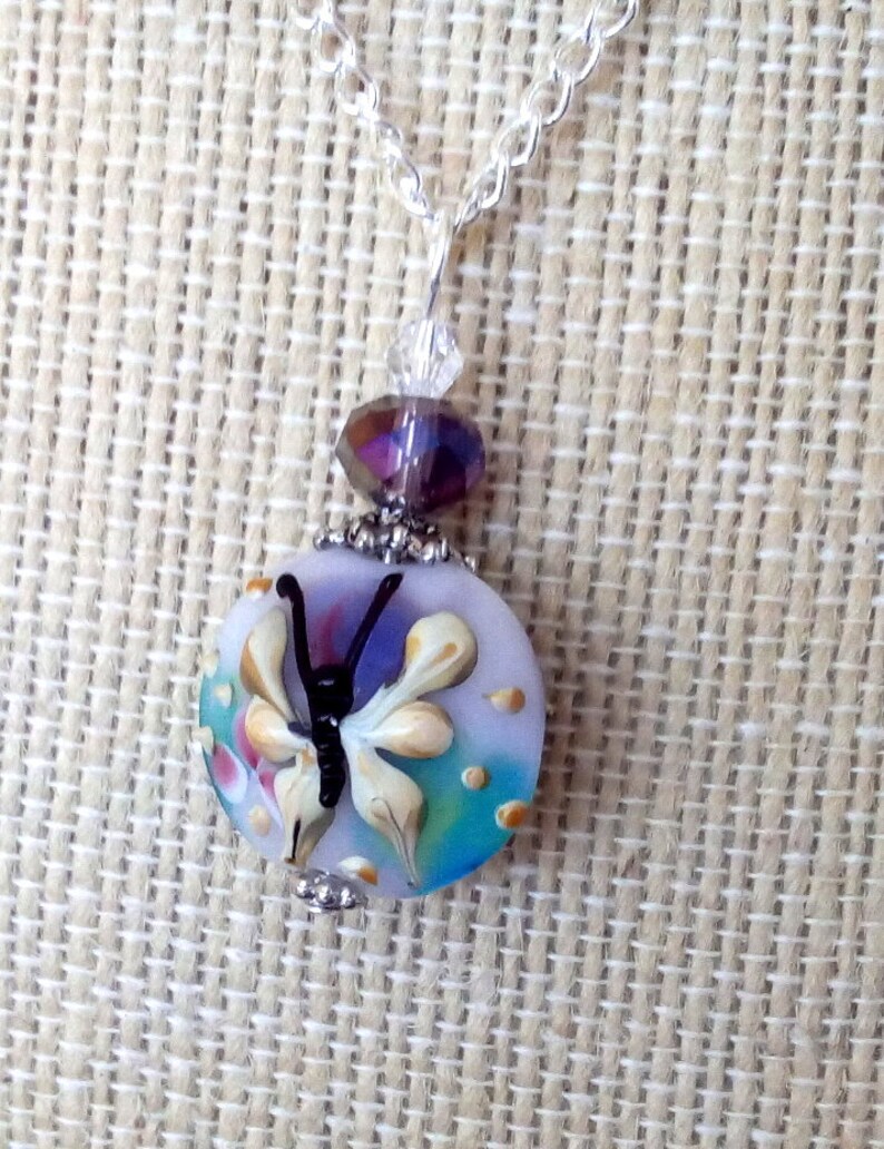 BUTTERFLY Handmade Lampwork Glass Pendant Necklace Ln443 Birthday Bug by Lynn Sra jewelry gift Crystal Vacation Picnic Beach