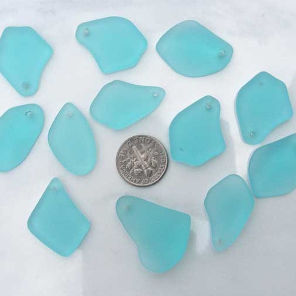 Cultured Beach Glass 6pc Aqua Hawaiian Style Top Drilled Sea Glass SG136/6pc