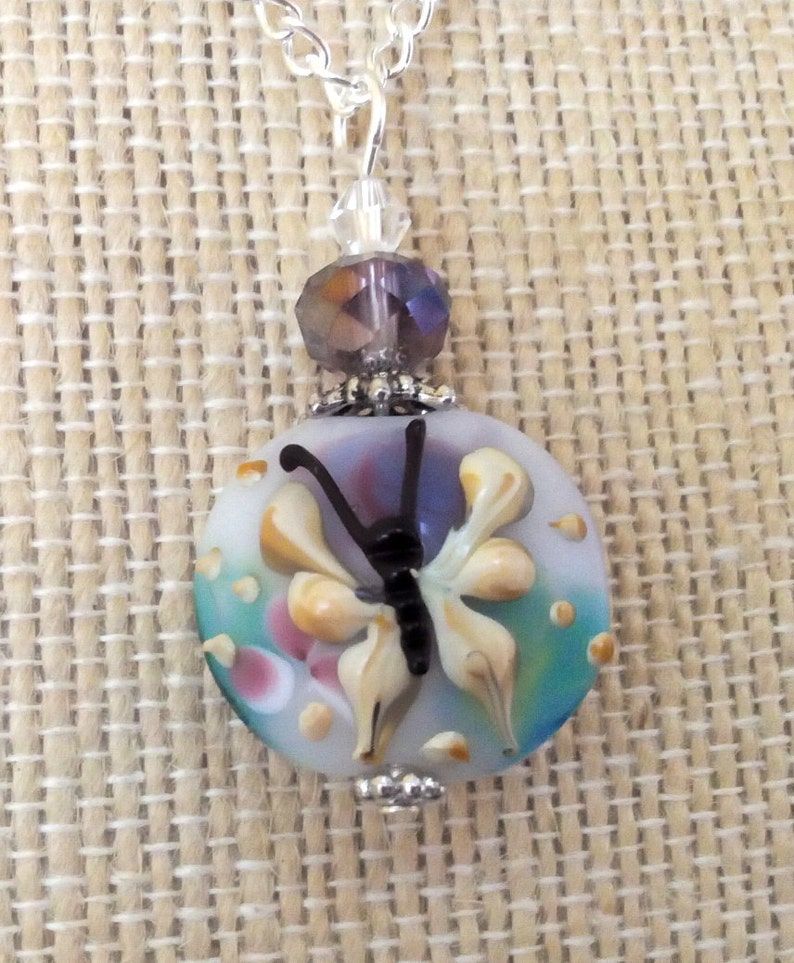 BUTTERFLY Handmade Lampwork Glass Pendant Necklace Ln443 Birthday Bug by Lynn Sra jewelry gift Crystal Vacation Picnic Beach