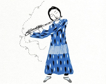 The Flutist -  original art gocco screenprint