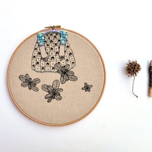 Lady Mint X - original mixed media embroidery hoop art