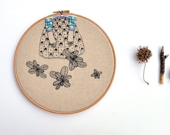 Lady Mint X - original mixed media embroidery hoop art