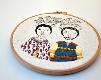 Twig Couple hand embroidery wall hanging